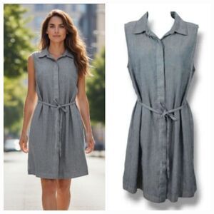 NEW Nicole Miller Stretch Linen Utility Chambray Shirt Dress in Blue Size 4